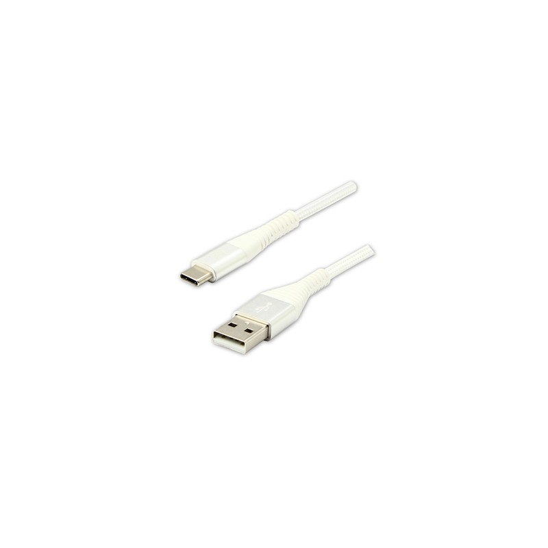 Logo USB kabel (2.0), USB A M - USB C (M), 2m, 480 Mb/s, 5V/3A, biały, box, oplot nylonowy, aluminiowa osłona złącza, EOL