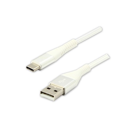 Logo USB kabel (2.0), USB A M - USB C (M), 2m, 480 Mb/s, 5V/3A, biały, box, oplot nylonowy, aluminiowa osłona złącza, EOL