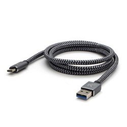 Logo USB kabel (3.2 gen 1), USB A M - USB C (M), 1m, 5 Gb/s, 5V/3A, szary, box, metalowy oplot, aluminiowa osłona złącza, EOL