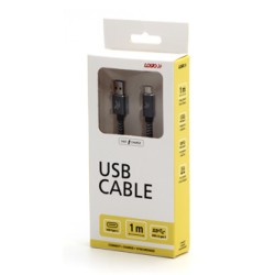 Logo USB kabel (3.2 gen 1), USB A M - USB C (M), 1m, 5 Gb/s, 5V/3A, szary, box, metalowy oplot, aluminiowa osłona złącza, EOL