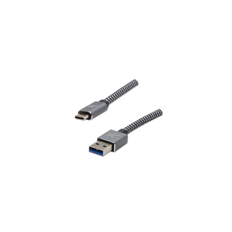 Logo USB kabel (3.2 gen 1), USB A M - USB C (M), 2m, 5 Gb/s, 5V/2A, szary, box, metalowy oplot, aluminiowa osłona złącza, EOL