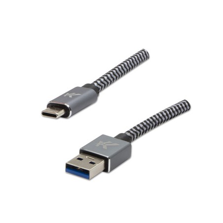 Logo USB kabel (3.2 gen 1), USB A M - USB C (M), 2m, 5 Gb/s, 5V/2A, szary, box, metalowy oplot, aluminiowa osłona złącza, EOL