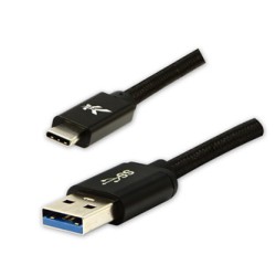 Logo USB kabel (3.2 gen 1), USB A M - USB C (M), 2m, 5 Gb/s, 5V/3A, czarny, box, oplot nylonowy, aluminiowa osłona złącza, EOL
