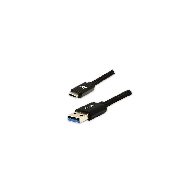 Logo USB kabel (3.2 gen 1), USB A M - USB C (M), 2m, 5 Gb/s, 5V/3A, czarny, box, oplot nylonowy, aluminiowa osłona złącza, EOL