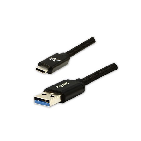 Logo USB kabel (3.2 gen 1), USB A M - USB C (M), 2m, 5 Gb/s, 5V/3A, czarny, box, oplot nylonowy, aluminiowa osłona złącza, EOL