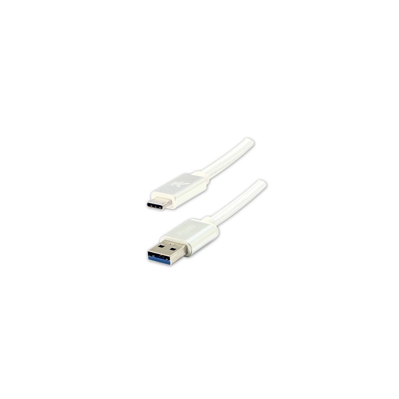 Logo USB kabel (3.2 gen 1), USB A M - USB C (M), 2m, 5 Gb/s, 5V/3A, biały, box, oplot nylonowy, aluminiowa osłona złącza, EOL