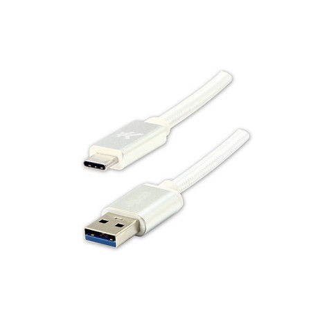 Logo USB kabel (3.2 gen 1), USB A M - USB C (M), 2m, 5 Gb/s, 5V/3A, biały, box, oplot nylonowy, aluminiowa osłona złącza, EOL
