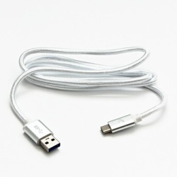 Logo USB kabel (3.2 gen 1), USB A M - USB C (M), 2m, 5 Gb/s, 5V/3A, biały, box, oplot nylonowy, aluminiowa osłona złącza, EOL