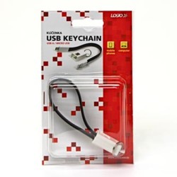 Logo USB kabel (2.0), USB A M - microUSB (M), 0.2m, czarny, blister, breloczek na klucze, EOL