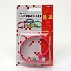 Logo USB kabel (2.0), USB A M - microUSB (M), 0.25m, różowy, blister, na nadgarstek, EOL