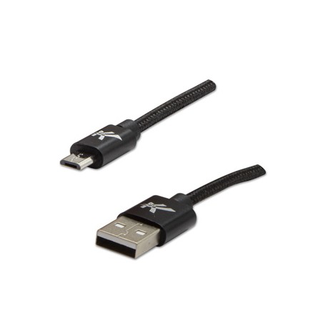 Logo USB kabel (2.0), USB A M - microUSB (M), 1m, 480 Mb/s, 5V/2A, czarny, box, oplot nylonowy, aluminiowa osłona złącza, EOL
