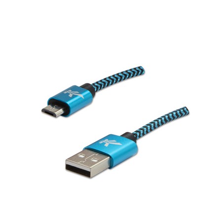 Logo USB kabel (2.0), USB A M - microUSB (M), 1m, 480 Mb/s, 5V/2A, niebieski, box, oplot nylonowy, aluminiowa osłona złącza, EOL