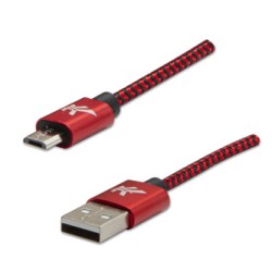 Logo USB kabel (2.0), USB A M - microUSB (M), 1m, 480 Mb/s, 5V/2A, czerwony, box, oplot nylonowy, aluminiowa osłona złącza, EOL