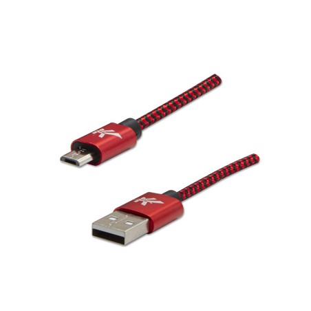 Logo USB kabel (2.0), USB A M - microUSB (M), 1m, 480 Mb/s, 5V/2A, czerwony, box, oplot nylonowy, aluminiowa osłona złącza, EOL
