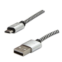 Logo USB kabel (2.0), USB A M - microUSB (M), 1m, 480 Mb/s, 5V/2A, srebrny, box, oplot nylonowy, aluminiowa osłona złącza, EOL
