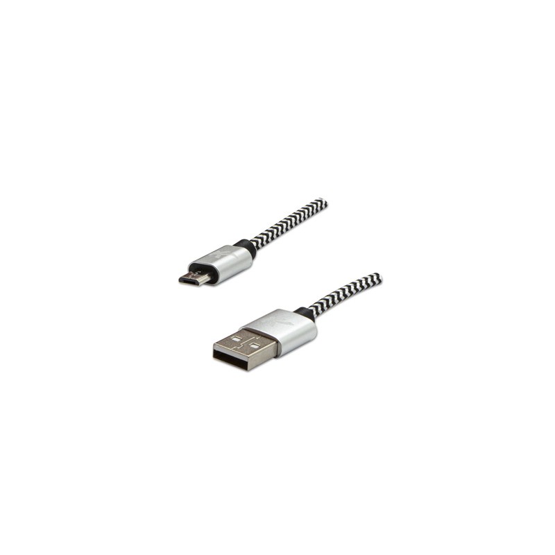 Logo USB kabel (2.0), USB A M - microUSB (M), 1m, 480 Mb/s, 5V/2A, srebrny, box, oplot nylonowy, aluminiowa osłona złącza, EOL