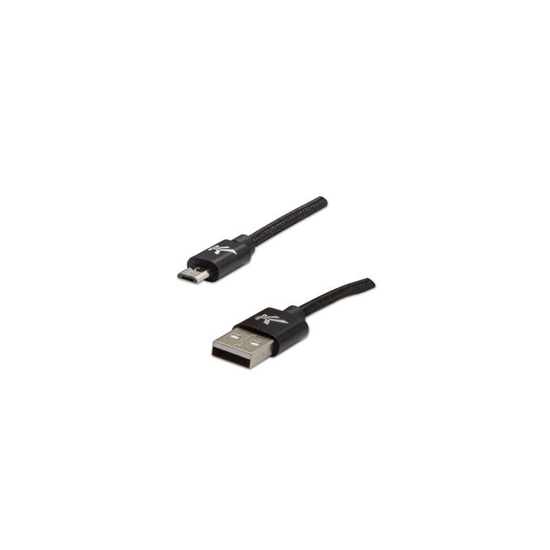 Logo USB kabel (2.0), USB A M - microUSB (M), 2m, 480 Mb/s, 5V/1A, czarny, box, oplot nylonowy, aluminiowa osłona złącza, EOL
