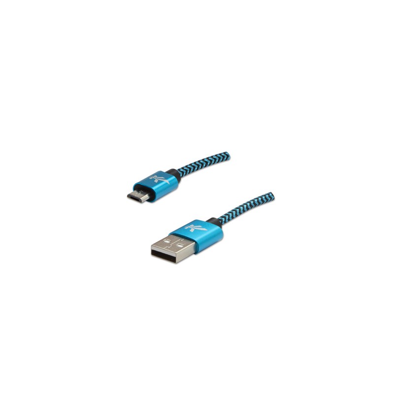 Logo USB kabel (2.0), USB A M - microUSB (M), 2m, 480 Mb/s, 5V/1A, niebieski, box, oplot nylonowy, aluminiowa osłona złącza, EOL