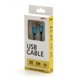 Logo USB kabel (2.0), USB A M - microUSB (M), 2m, 480 Mb/s, 5V/1A, niebieski, box, oplot nylonowy, aluminiowa osłona złącza, EOL