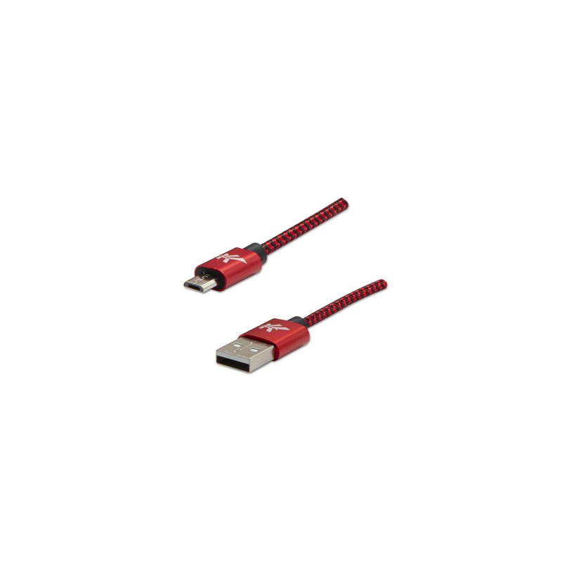 Logo USB kabel (2.0), USB A M - microUSB (M), 2m, 480 Mb/s, 5V/1A, czerwony, box, oplot nylonowy, aluminiowa osłona złącza, EOL