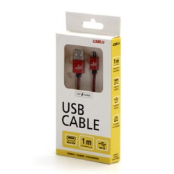 Logo USB kabel (2.0), USB A M - microUSB (M), 2m, 480 Mb/s, 5V/1A, czerwony, box, oplot nylonowy, aluminiowa osłona złącza, EOL
