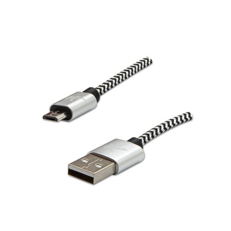 Logo USB kabel (2.0), USB A M - microUSB (M), 2m, 480 Mb/s, 5V/1A, srebrny, box, oplot nylonowy, aluminiowa osłona złącza, EOL