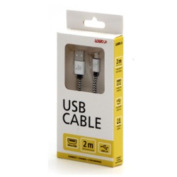 Logo USB kabel (2.0), USB A M - microUSB (M), 2m, 480 Mb/s, 5V/1A, srebrny, box, oplot nylonowy, aluminiowa osłona złącza, EOL