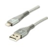 Logo USB kabel (2.0), USB A M - Apple Lightning M, 1m, certyfikat MFi, srebrny, box, oplot nylonowy, aluminiowa osłona złącza, E