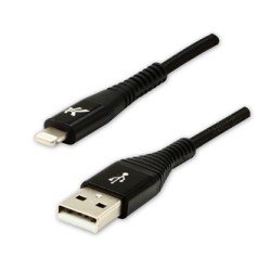 Logo USB kabel (2.0), USB A M - Apple Lightning M, 1m, certyfikat MFi, czarny, box, oplot nylonowy, aluminiowa osłona złącza, EO