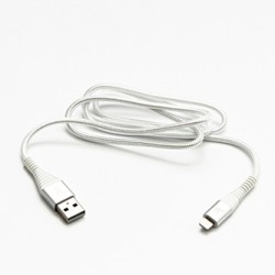 Logo USB kabel (2.0), USB A M - Apple Lightning M, 1m, certyfikat MFi, biały, box, oplot nylonowy, aluminiowa osłona złącza, EOL