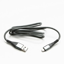 Logo USB kabel (2.0), USB A M - Apple Lightning M, 2m, certyfikat MFi, srebrny, box, oplot nylonowy, aluminiowa osłona złącza, E