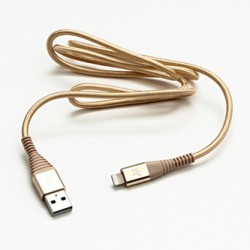 Logo USB kabel (2.0), USB A M - Apple Lightning M, 2m, certyfikat MFi, złoty, box, oplot nylonowy, aluminiowa osłona złącza, EOL