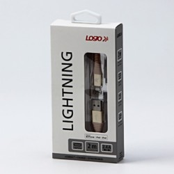 Logo USB kabel (2.0), USB A M - Apple Lightning M, 2m, certyfikat MFi, złoty, box, oplot nylonowy, aluminiowa osłona złącza, EOL