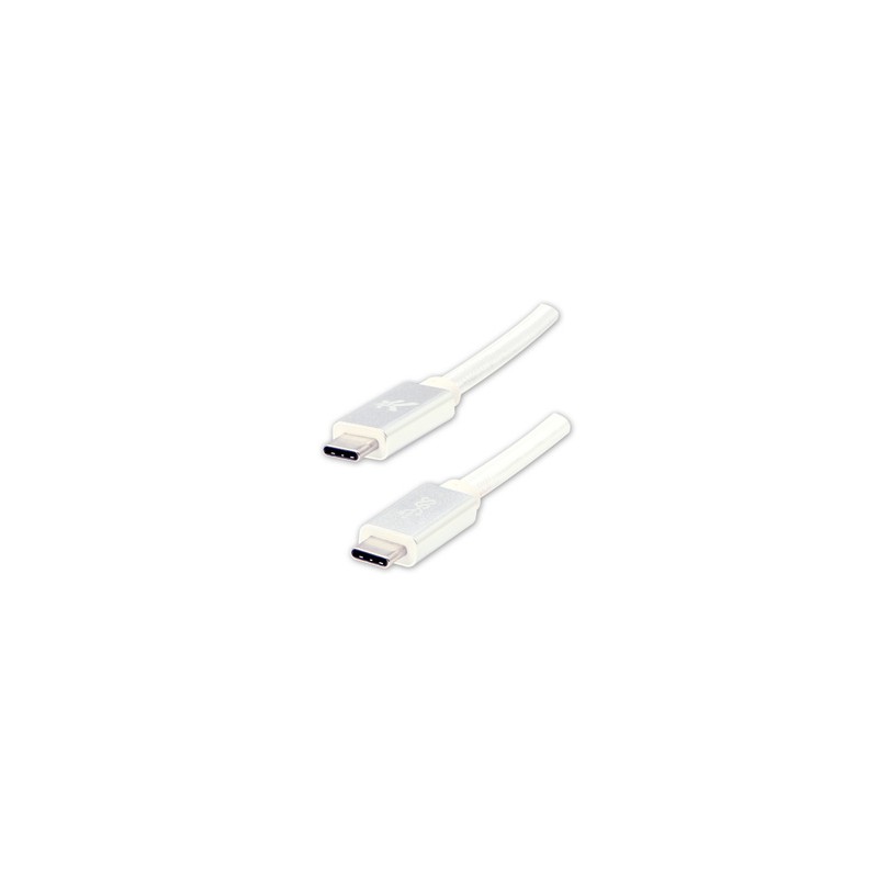 Logo USB kabel (3.2 gen 1), USB C (M) - USB C (M), 2m, 5 Gb/s, 5V/3A, biały, box, oplot nylonowy, aluminiowa osłona złącza, EOL