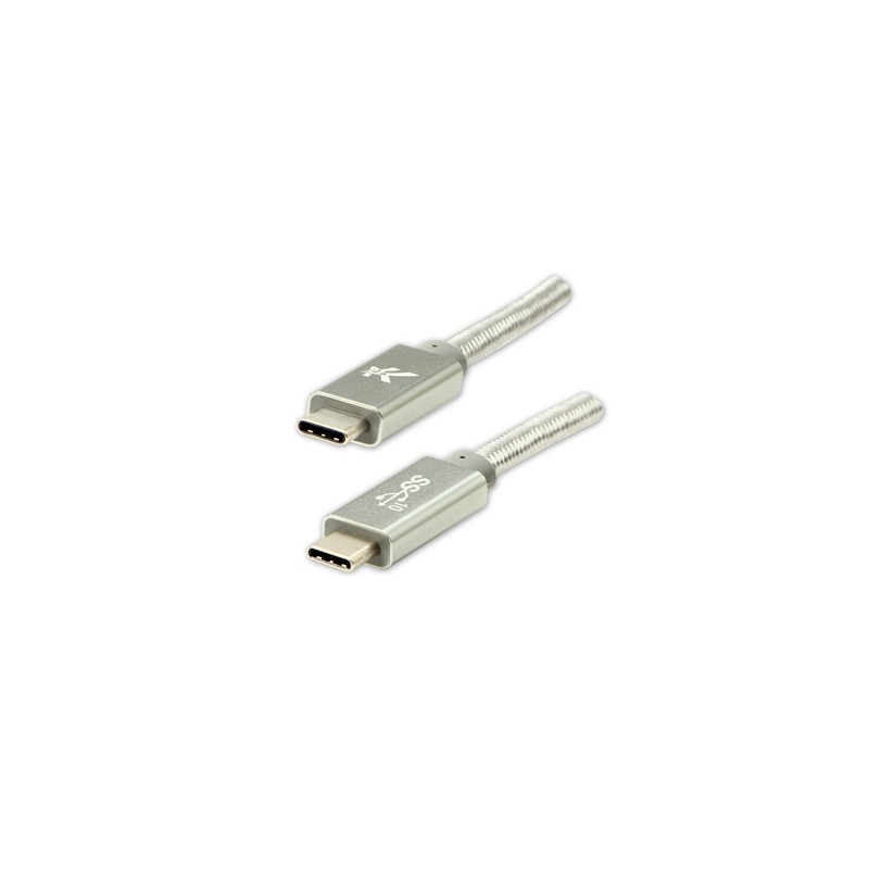 Logo USB kabel (3.2 gen 2), USB C (M) - USB C (M), 1m, Power Delivery 100W, 10 Gb/s, 20V/5A, srebrny, box, oplot nylonowy, alumi