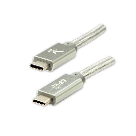 Logo USB kabel (3.2 gen 2), USB C (M) - USB C (M), 1m, Power Delivery 100W, 10 Gb/s, 20V/5A, srebrny, box, oplot nylonowy, alumi