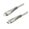 Logo USB kabel (2.0), USB C (M) - Apple Lightning M, 1m, certyfikat MFi, srebrny, box, oplot nylonowy, aluminiowa osłona złącza,