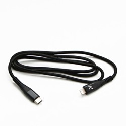 Logo USB kabel (2.0), USB C (M) - Apple Lightning M, 1m, certyfikat MFi, czarny, box, oplot nylonowy, aluminiowa osłona złącza, 