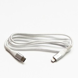 Logo USB kabel (2.0), USB C (M) - Apple Lightning M, 1m, certyfikat MFi, biały, box, oplot nylonowy, aluminiowa osłona złącza, E