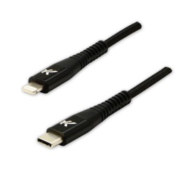 Logo USB kabel (2.0), USB C (M) - Apple Lightning M, 2m, certyfikat MFi, czarny, box, oplot nylonowy, aluminiowa osłona złącza, 
