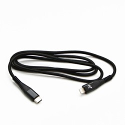 Logo USB kabel (2.0), USB C (M) - Apple Lightning M, 2m, certyfikat MFi, czarny, box, oplot nylonowy, aluminiowa osłona złącza, 