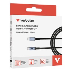 Verbatim USB kabel USB C (M) - USB C (M), 60W, 1.2m, czarny, box, 31845