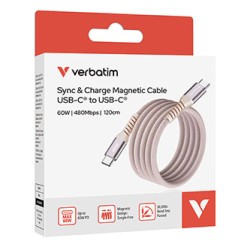 Verbatim USB-C kabel USB C (M) - USB C (M), 60W, 1.2m, magnetyczny, różowy, box, 31853
