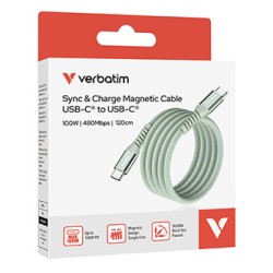 Verbatim USB-C kabel USB C (M) - USB C (M), 100W, 1.2m, magnetyczny, zielony, box, 31855