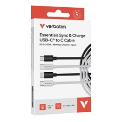 Verbatim USB kabel USB C (M) - USB C (M), 60W, 1m, czarno-biały, box, 32391