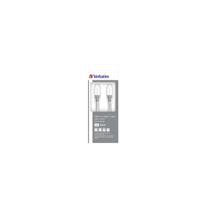 Verbatim USB kabel (3.1), USB C (M) - USB C (M), 0.3m, srebrny, box, 48867