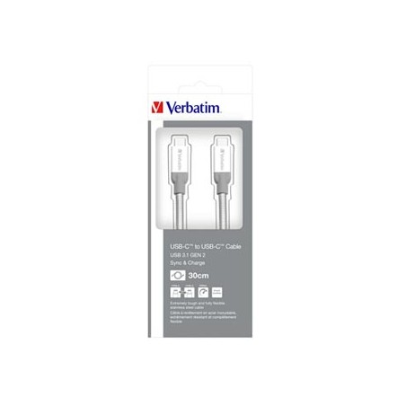 Verbatim USB kabel (3.1), USB C (M) - USB C (M), 0.3m, srebrny, box, 48867