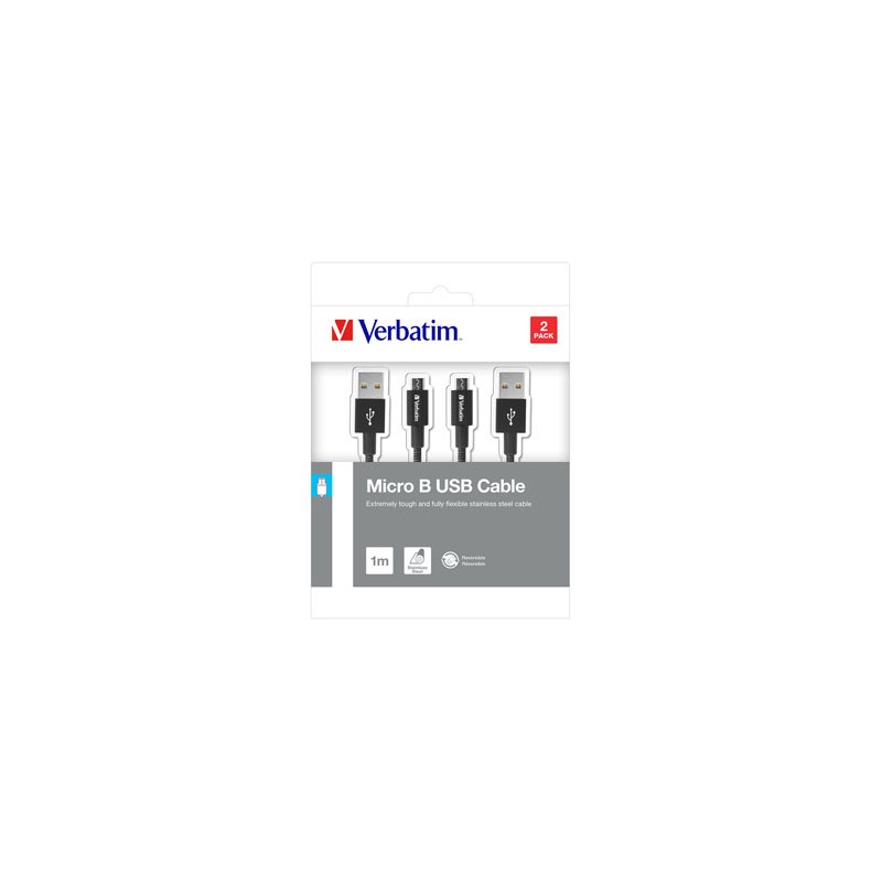 Verbatim USB kabel (2.0), USB A M - microUSB (M), 1m, reversible, czarny, box, 48874, 2 szt w opakowaniu : 2x 100 cm