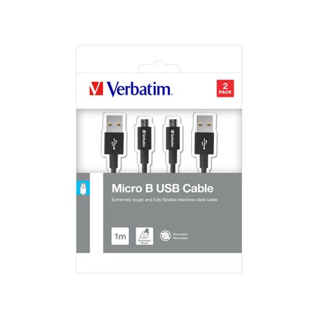Verbatim USB kabel (2.0), USB A M - microUSB (M), 1m, reversible, czarny, box, 48874, 2 szt w opakowaniu : 2x 100 cm