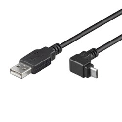 USB kabel (2.0), USB A M - microUSB (M), 1.8m, pod katem 90°, czarny